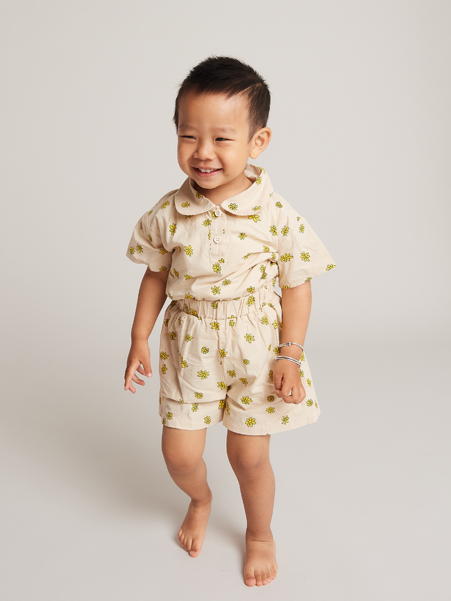 Luca Flower Short Set - Cream